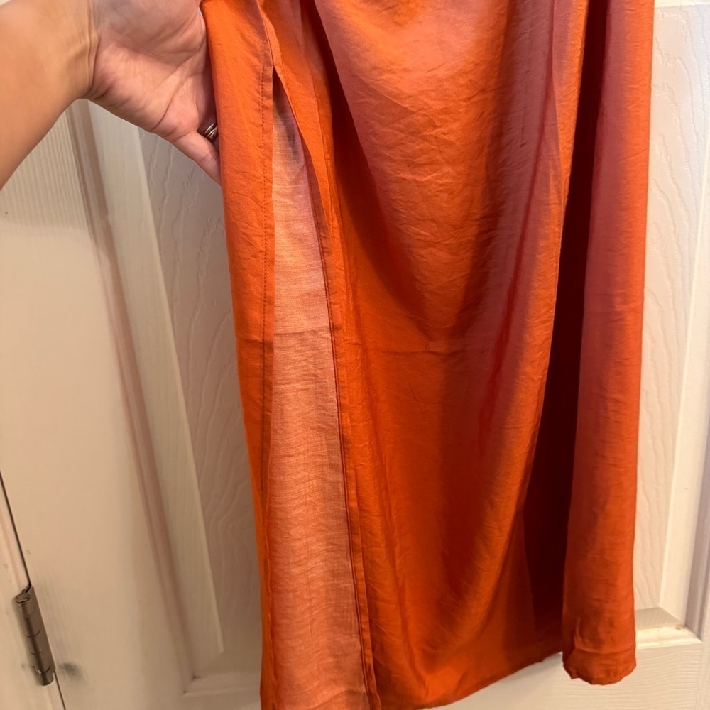 NWT Madewell One-Shoulder Midi Slit Dress size 00 Orange NP094 - Picture 5 of 16